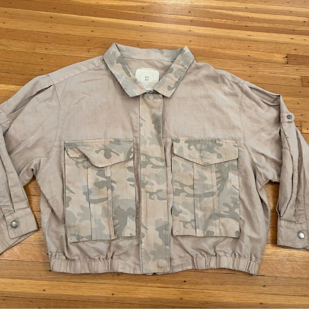 Hei Hei Anthropologie Ronan Cropped Taupe Faded Utility jacket